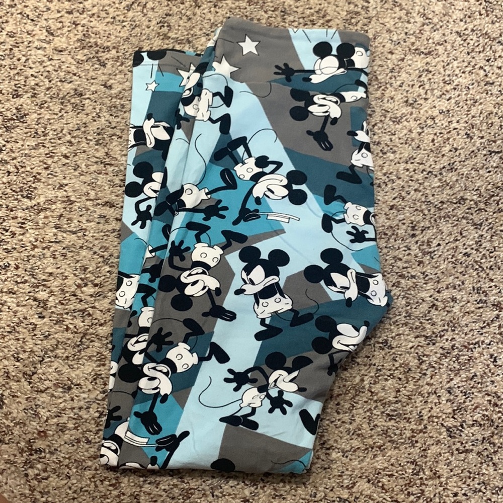 Teal Aqua Turquoise Gray LulaRoe Mickey Mouse Leggings Discontinued